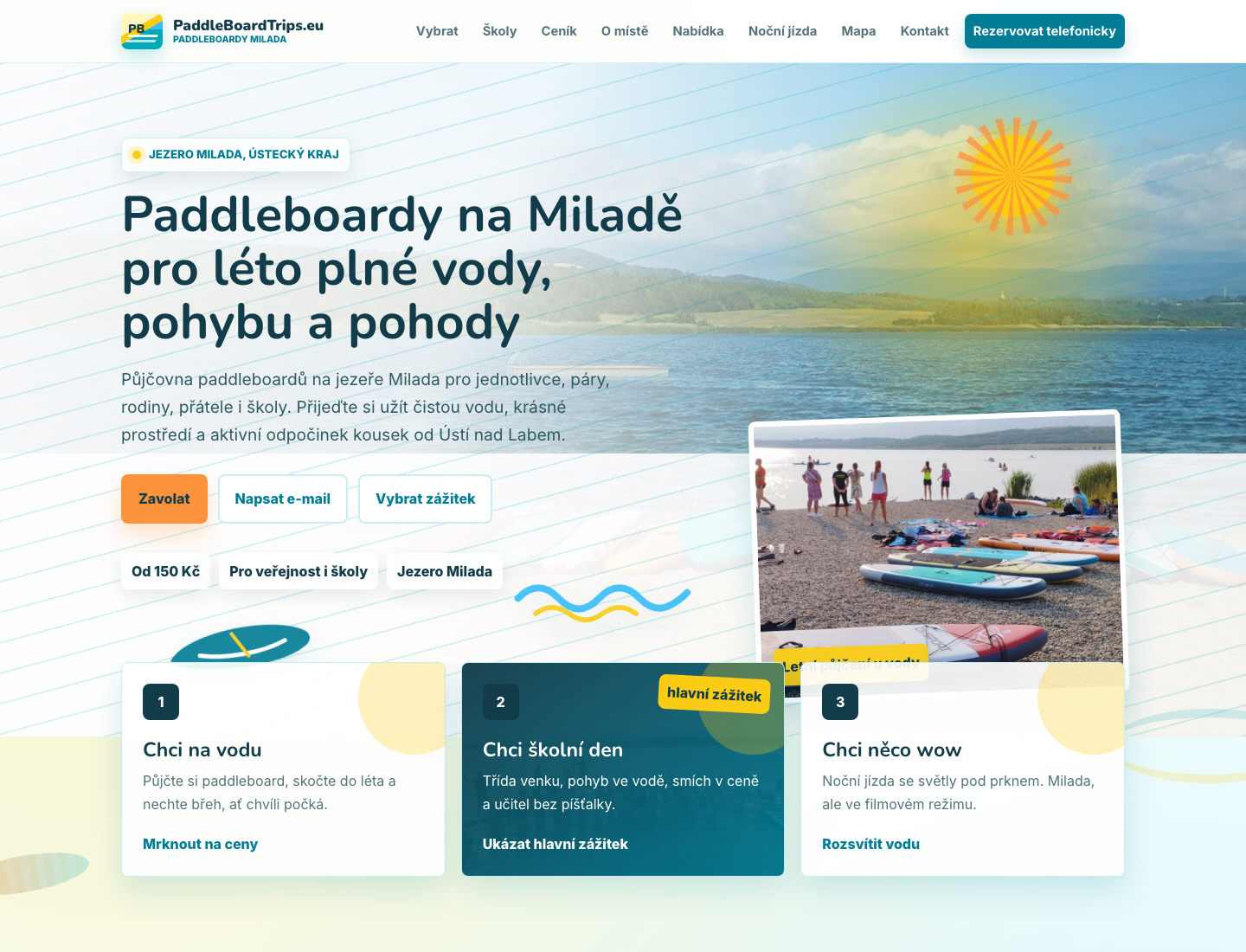 Ukázka webu Paddleboardy Milada