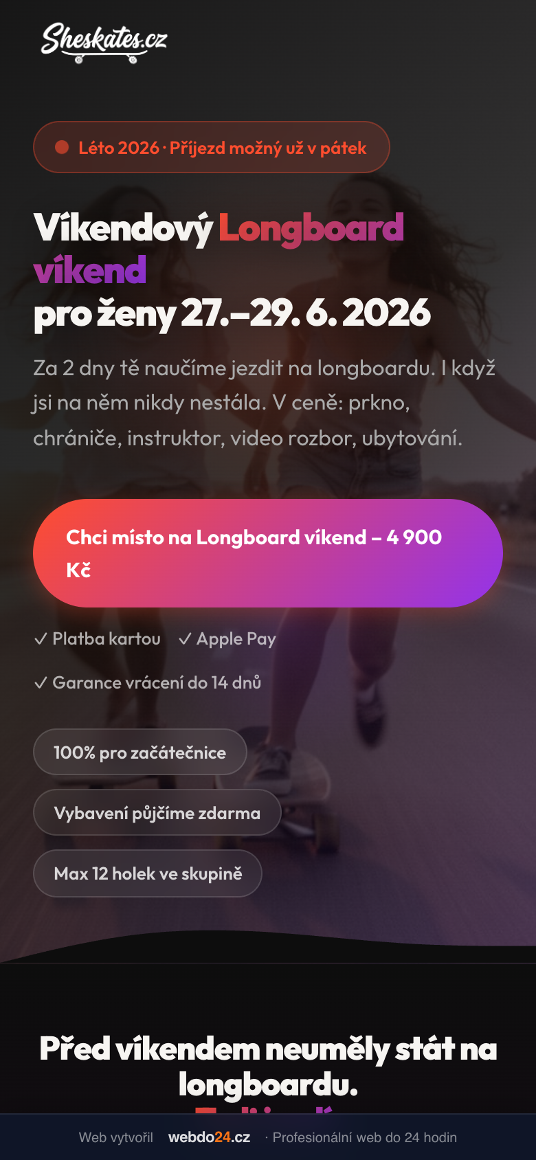 Ukázka webu SheSkates na mobilu